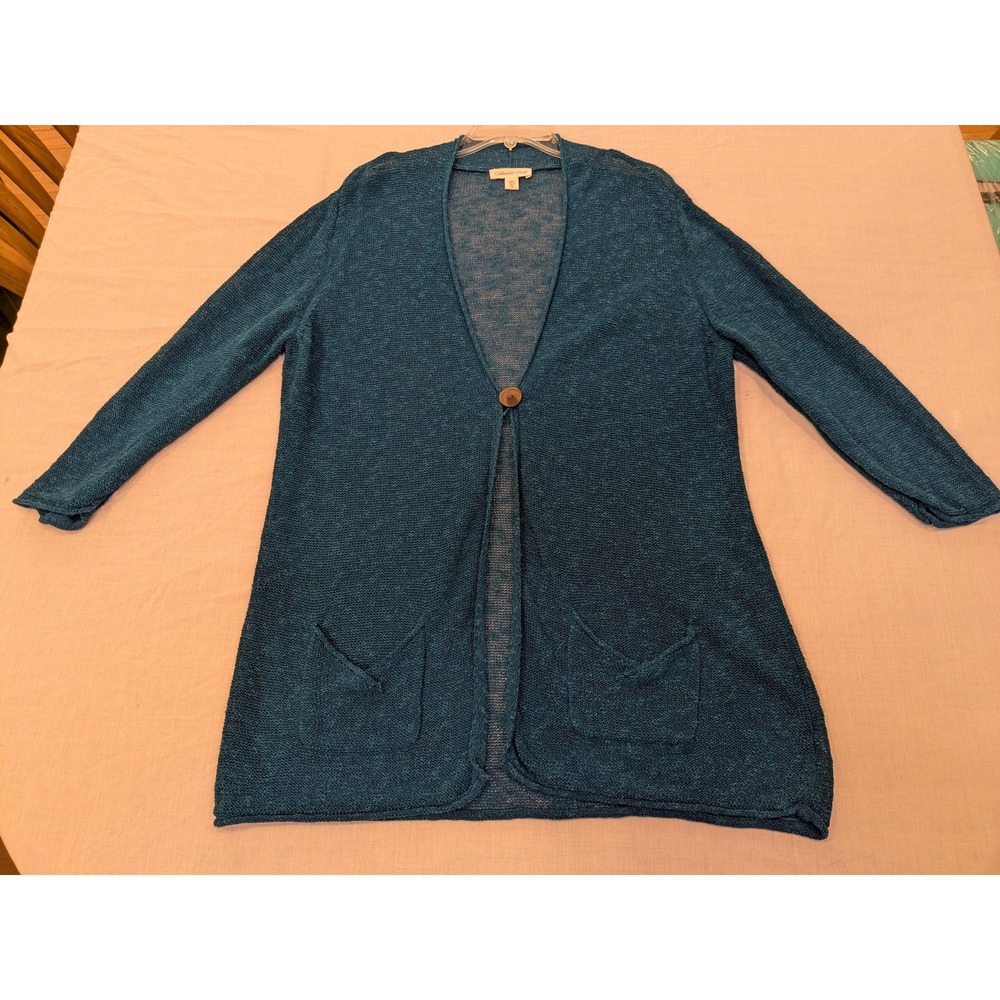 Coldwater Creek Cardigan Sweater Womens XL Linen Blend Open Front Pocket‎ Mesh - Picture 12 of 16
